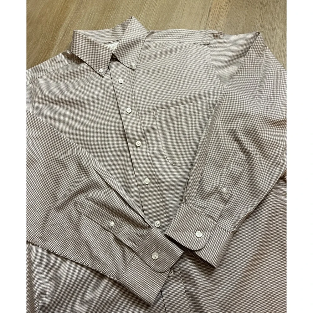 Gold Label Roundtree & Yorke Fitted Sz 15 1/2x 34 Non-Iron Button-Up LS Brown